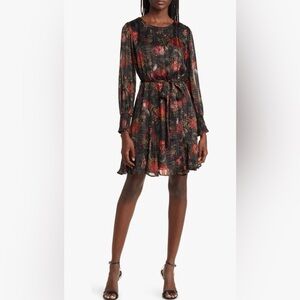 Chelsea28 Black and Red Floral Long Sleeve Dress
